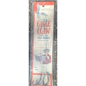 Vintage Eagle Claw Snelled Fish Hooks No. 139 Size 2 (6 Hooks in Pack) NOS